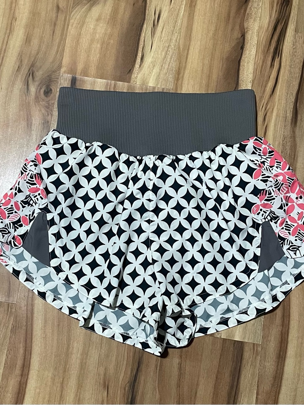 Free People Carpe Diem Geometric Running Shorts High Rise Knit Waistband M